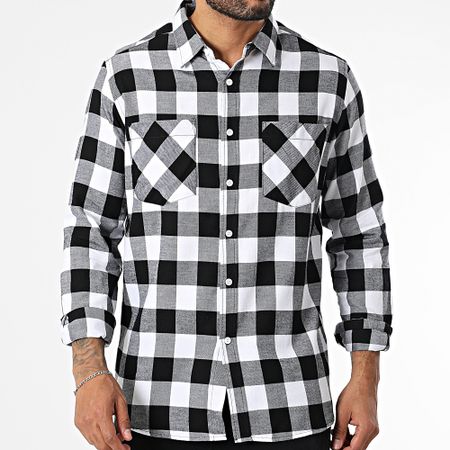 Urban Classics - Camisa a cuadros de manga larga TB297 Blanco Negro