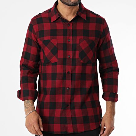 Urban Classics - Camisa a cuadros de manga larga TB297 Burdeos Negro