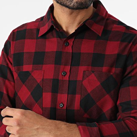 Urban Classics - Camisa a cuadros de manga larga TB297 Burdeos Negro