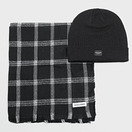 Jack And Jones - Negro Blanco Escarcha Bufanda Y Gorro Set