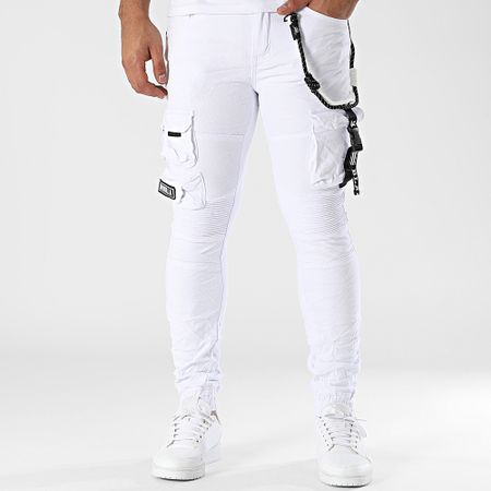 MTX - Pantalón cargo vaquero blanco