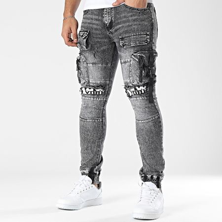 MTX - Pantalón cargo vaquero gris jaspeado