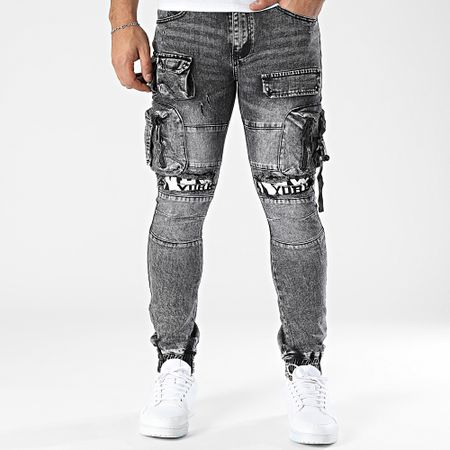 MTX - Pantalón cargo vaquero gris jaspeado