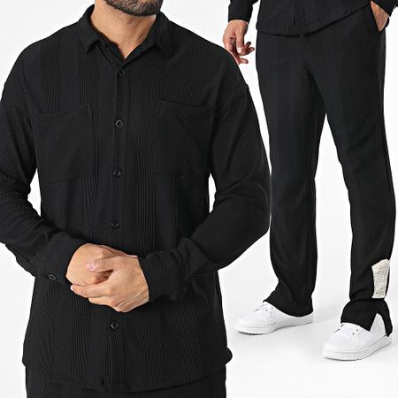 Classic Series - Conjunto negro de camisa de manga larga y pantalón