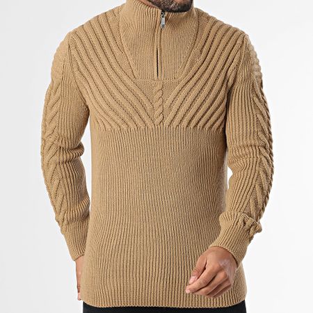 Classic Series - Jersey camel con cremallera y cuello alto