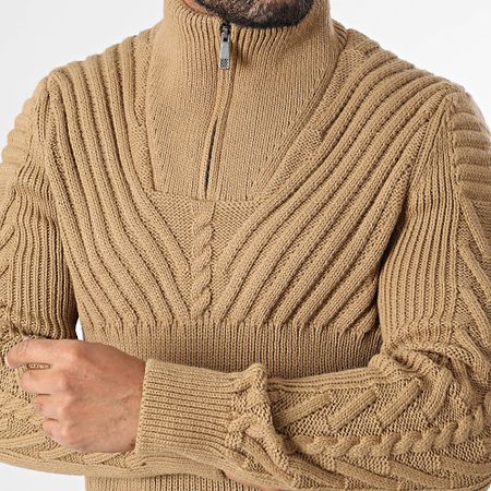 Classic Series - Jersey camel con cremallera y cuello alto