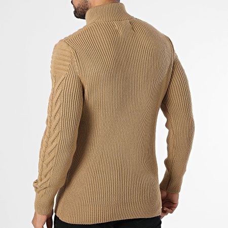 Classic Series - Jersey camel con cremallera y cuello alto