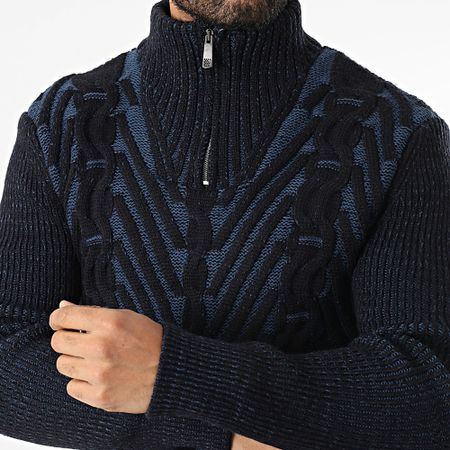 Classic Series - Jersey azul marino con cremallera y cuello alto