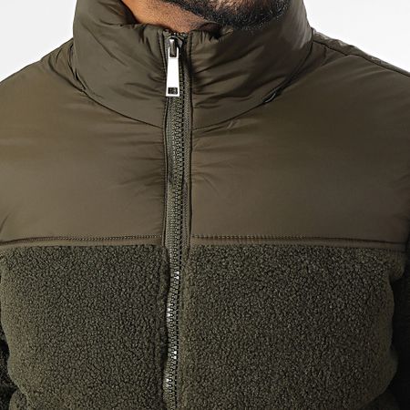 KZR - Chaqueta con capucha de forro polar verde caqui