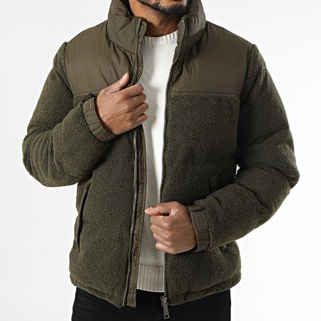 KZR - Chaqueta con capucha de forro polar verde caqui