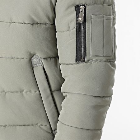 Kymaxx - Abrigo con cuello de piel de oveja Verde caqui claro