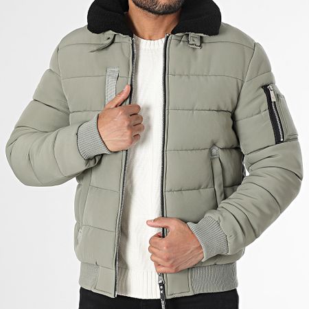 Kymaxx - Abrigo con cuello de piel de oveja Verde caqui claro