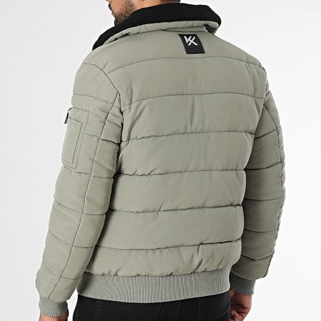 Kymaxx - Abrigo con cuello de piel de oveja Verde caqui claro