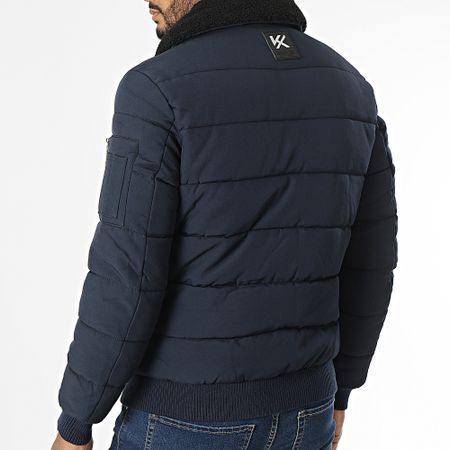 Kymaxx - Chaqueta con cuello de piel de oveja azul marino