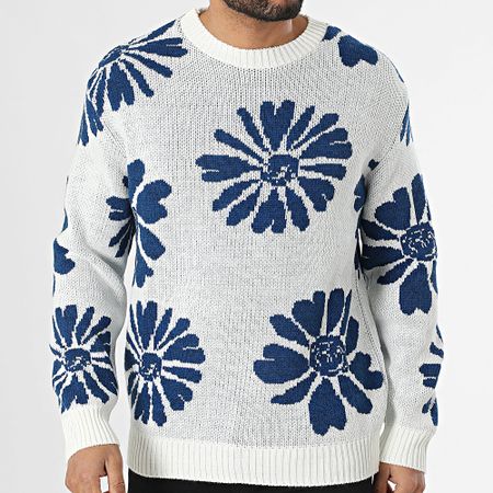 Frilivin - Jersey Floral Blanco Azul Marino