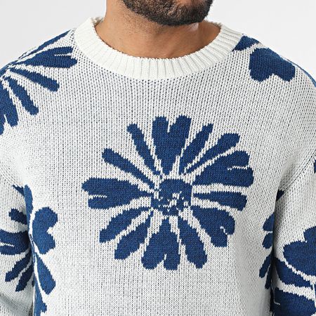 Frilivin - Jersey Floral Blanco Azul Marino