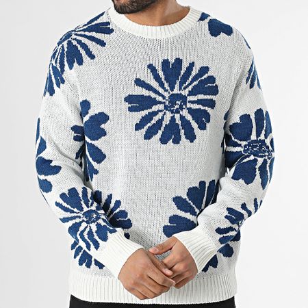 Frilivin - Jersey Floral Blanco Azul Marino
