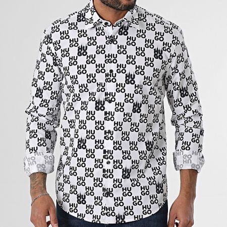 HUGO - Camisa de manga larga Ermo 50534257 Blanco Negro