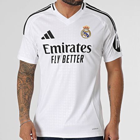 Adidas Originals - Camiseta de fútbol con cuello en V del Real Madrid JX2136 Blanca