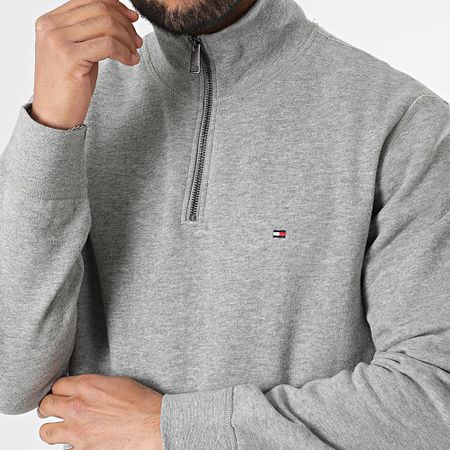 Tommy Hilfiger - Essential 7233 Sudadera con cuello de cremallera gris jaspeado