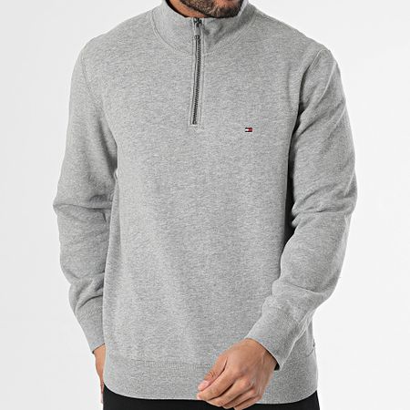 Tommy Hilfiger - Essential 7233 Sudadera con cuello de cremallera gris jaspeado