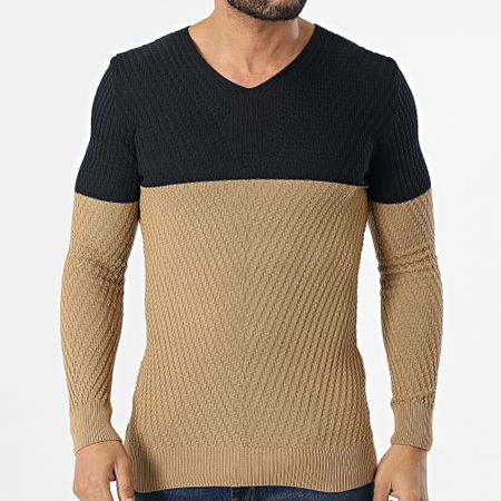 Classic Series - Camel Navy Jersey con cuello en V