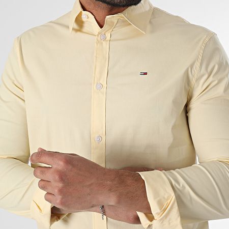Tommy Jeans - Camisa de manga larga Slim Fit Original Stretch Amarilla