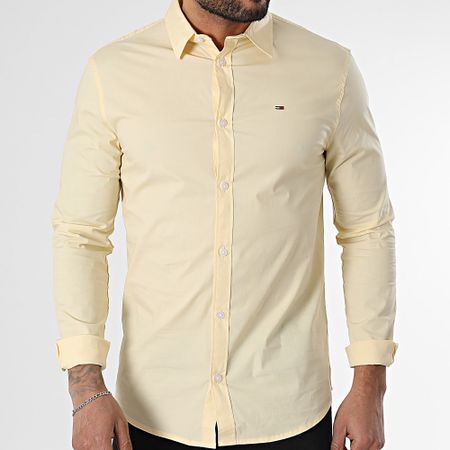 Tommy Jeans - Camisa de manga larga Slim Fit Original Stretch Amarilla