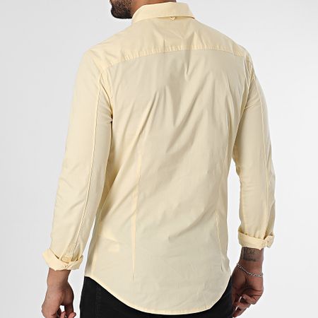 Tommy Jeans - Camisa de manga larga Slim Fit Original Stretch Amarilla