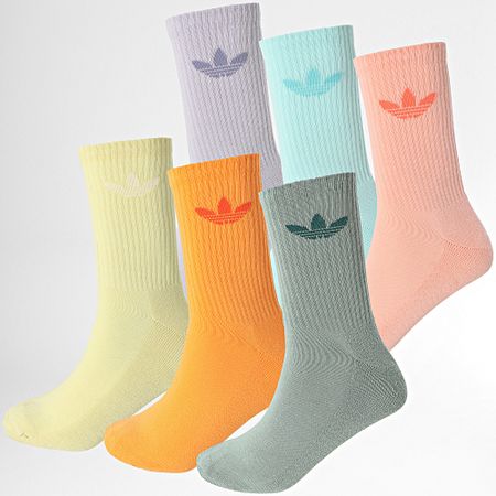 Adidas Originals - Lote de 6 pares de calcetines Trefoil Crew JI9505 Amarillo Rosa Verde Azul Naranja Morado