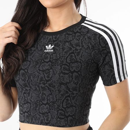 Adidas Originals - Camiseta de mujer con rayas Snake Baby JI8408 Negro Gris Antracita Snake