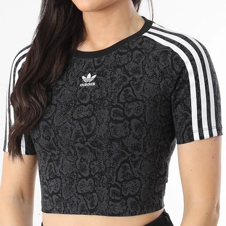 Adidas Originals - Camiseta de mujer con rayas Snake Baby JI8408 Negro Gris Antracita Snake
