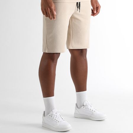 LBO - Conjunto de camiseta de tirantes y pantalón corto de jogging con textura de gofre 1757 Beige