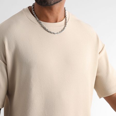 LBO - Conjunto de camiseta y pantalón corto texturizado Waffle 1764 Light Beige Large