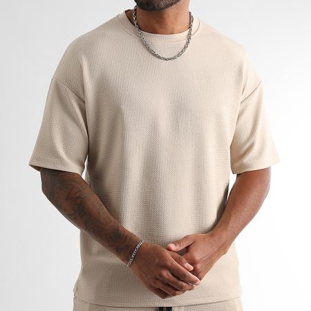 LBO - Conjunto de camiseta y pantalón corto texturizado Waffle 1764 Light Beige Large