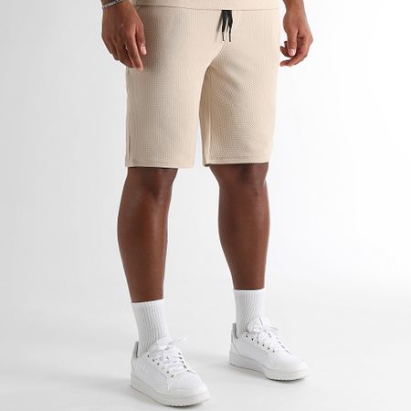 LBO - Conjunto de camiseta y pantalón corto texturizado Waffle 1764 Light Beige Large