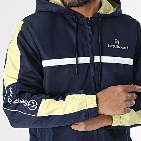 Sergio Tacchini - Prannie 40846 Chaqueta con capucha y cremallera a rayas azul marino, amarillo y blanco