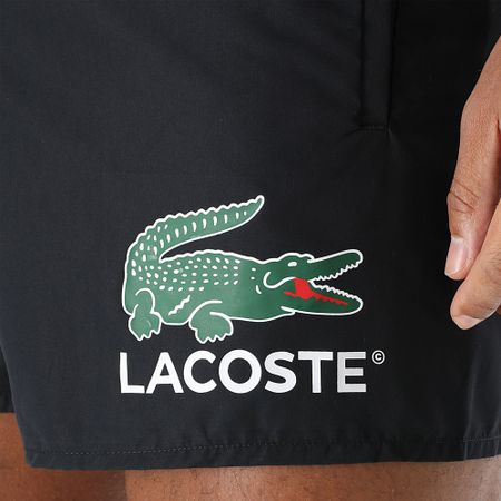 Lacoste - Shorts de baño cortos con estampado de cocodrilo Negro