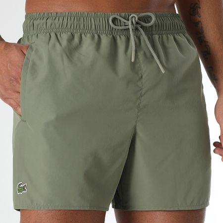 Lacoste - Shorts de baño con logo bordado de cocodrilo verde caqui