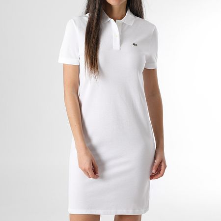 Lacoste - Vestido Polo Mujer Logo Cocodrilo Bordado Blanco