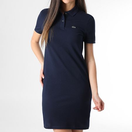 Lacoste - Vestido polo con logo bordado de cocodrilo azul marino de mujer
