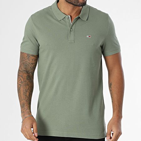 Tommy Jeans - Placket 0676 Polo Manga Corta Verde Caqui