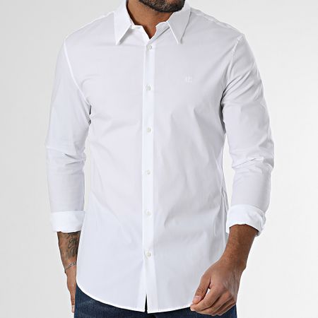 Calvin Klein - Slim Solid 145G Camisa blanca de manga larga