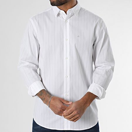 Calvin Klein - Camisa de popelina multi rayas manga larga 4180 Blanco Beige