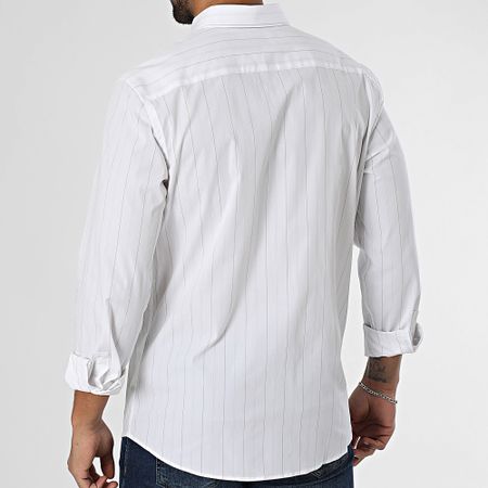 Calvin Klein - Camisa de popelina multi rayas manga larga 4180 Blanco Beige