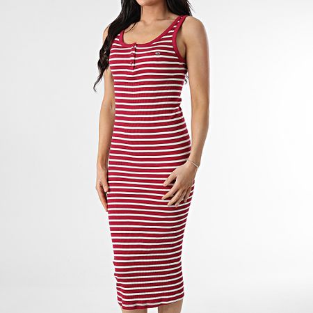 Tommy Jeans - Vestido de tirantes a rayas de mujer Botón Tank 9477 Burdeos Blanco