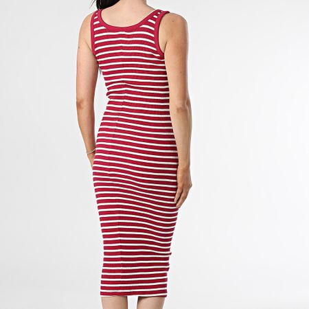 Tommy Jeans - Vestido de tirantes a rayas de mujer Botón Tank 9477 Burdeos Blanco