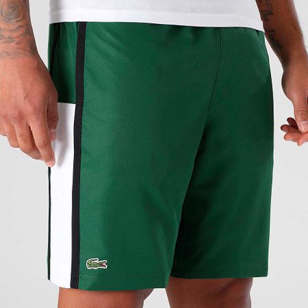 Lacoste - Diamond Jogging Shorts Logotipo Bordado Cocodrilo Verde Caqui Blanco