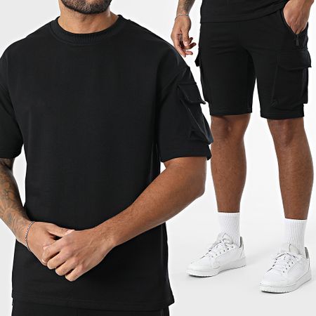 Zayne Paris  - Conjunto de sudadera negra de cuello redondo y pantalón corto tipo cargo