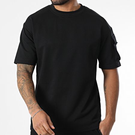 Zayne Paris  - Conjunto de sudadera negra de cuello redondo y pantalón corto tipo cargo